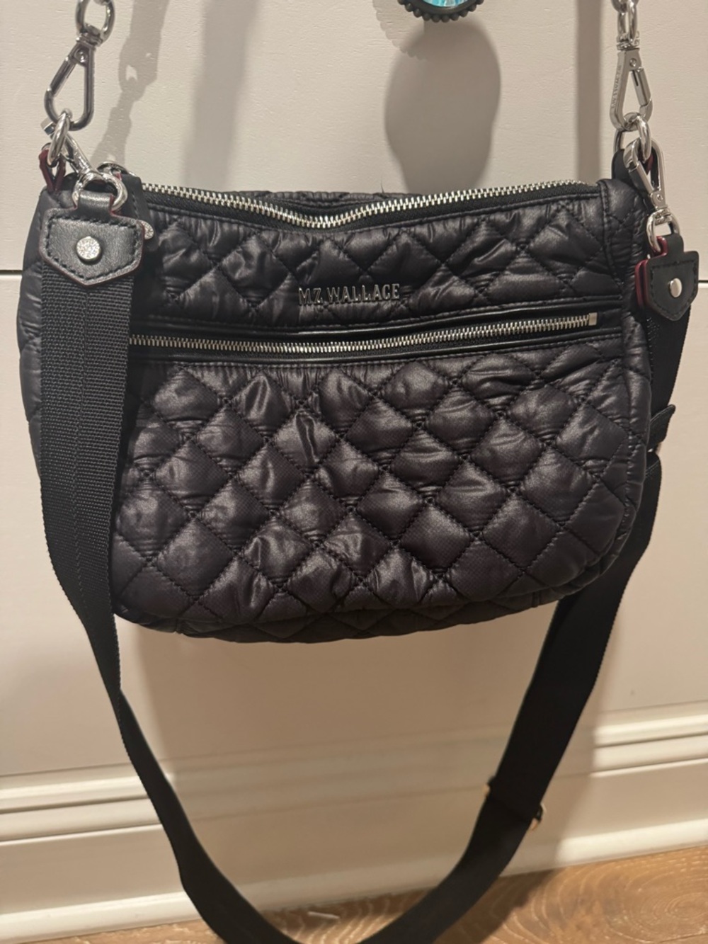 MZ Wallace Black Quilted Nylon Crossbody Bag with Adjustable Strap